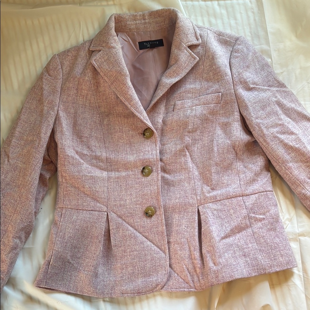 Talbots Pink Cropped Blazer Tailored Linen-Blend